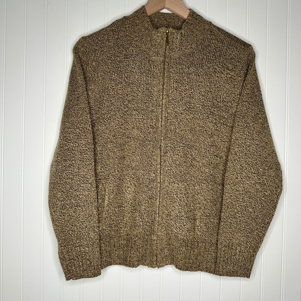 Karen Scott Womens Cardigan PL NWT Brown Marled Zip Front Petite Sweater